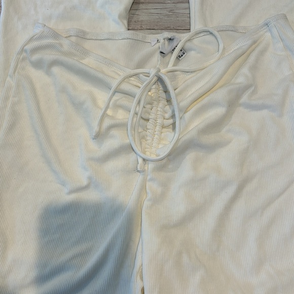 Princess Polly Imogen White Ribbed Ruched Tie Waist Flared Leg Pants - Picture 7 of 12